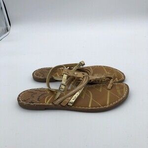 Sam & Libby Gladiator Sandals Womens 8 Brown Gold Strappy Ankle Buckle Summer
